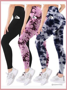 3 Pack High Waisted Leggings with Pockets Tummy Control Yoga Pants